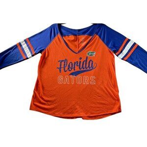 Florida‎ Gators Shirt Womens 2XL Orange Blue College Football V Neck 3/4 Sleeve